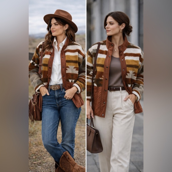 Womens Patterned Jacket - Brown and Tan size M - Picture 2 of 9